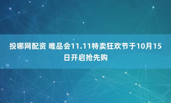 投哪网配资 唯品会11.11特卖狂欢节于10月15日开启抢先购